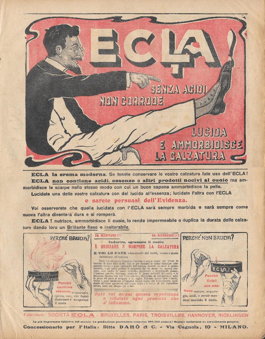 Ecla. Lucida e ammorbidisce le calzature. Advertising 1912