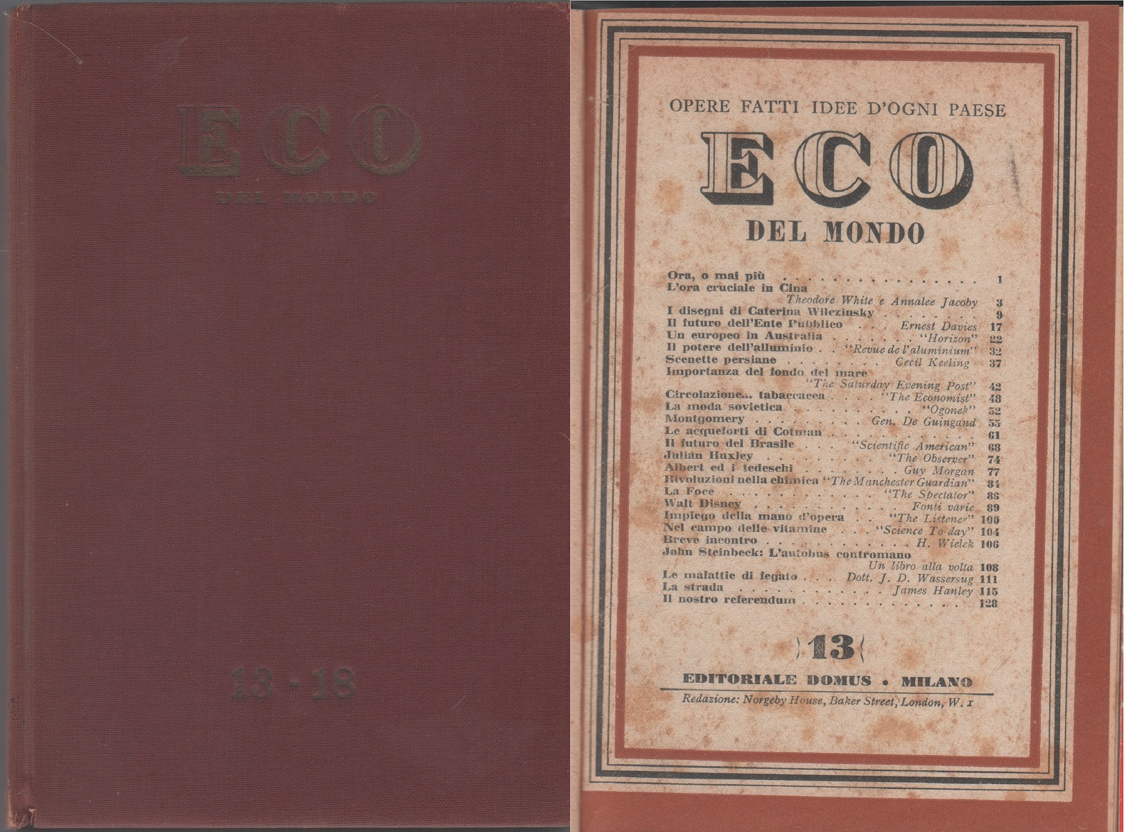 Eco del mondo. nn. 13-18. 1947. Rilegati in un unico …