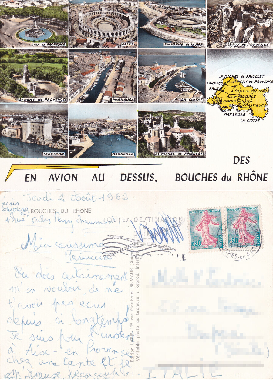 En avion au dessus des Bouches du Rhone. Viaggiata 1962