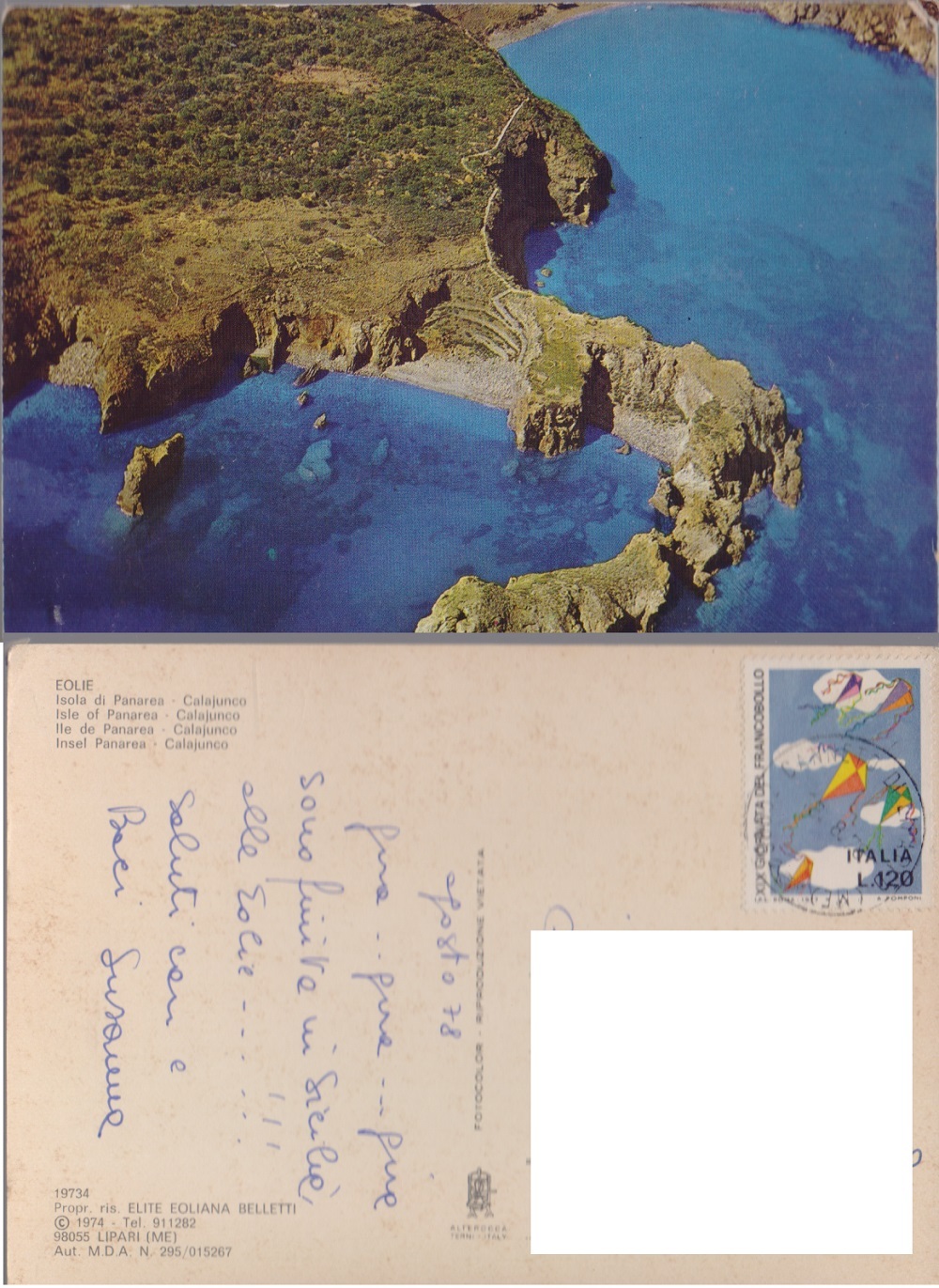 Eolie. Isola di Panarea. Calajunco. Viaggiata 1978