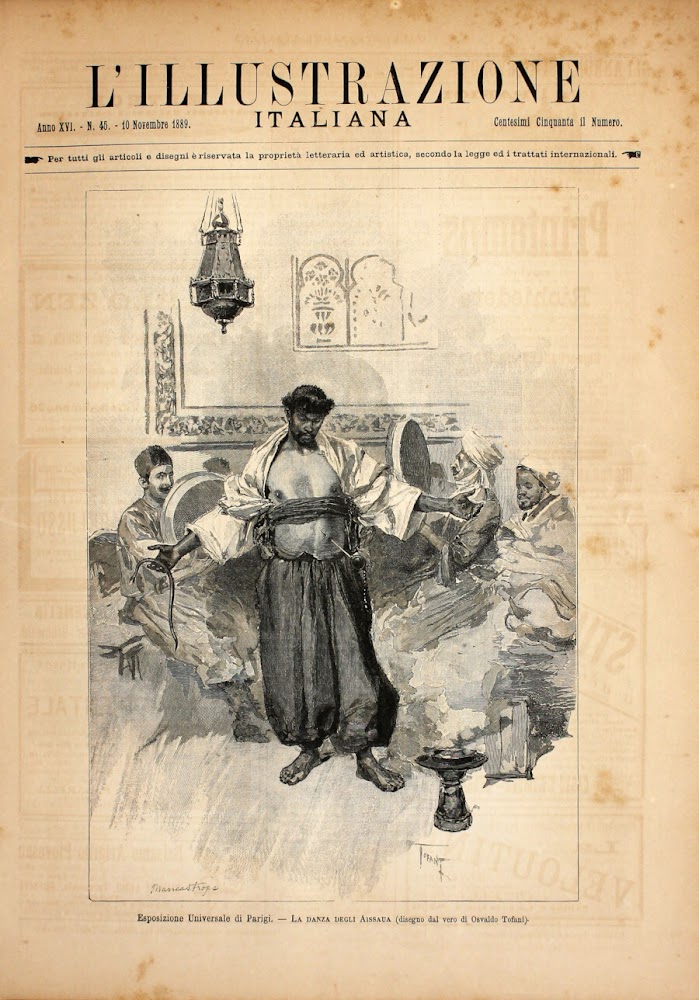 Esposizione Universale di Parigi. La danza degli Aissaua. Stampa 1889