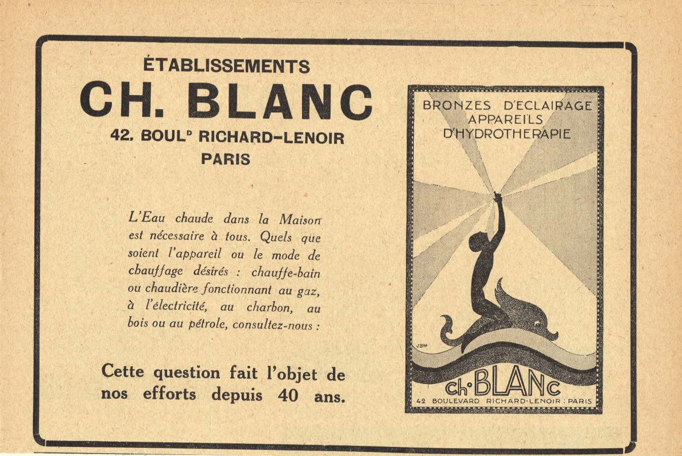 Et.ts Ch. Blanc. Bronzes d'eclarage, appareils d'hydrotherapie. Advertising 1926