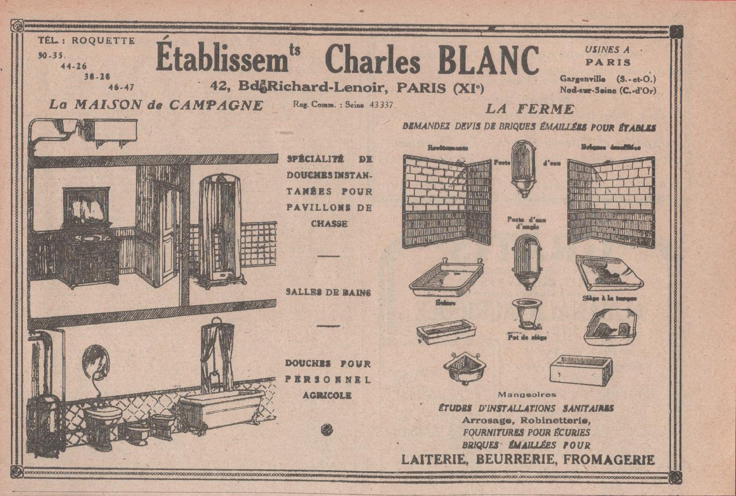 Etablisse.ts Charles Blanc. Advertising 1924