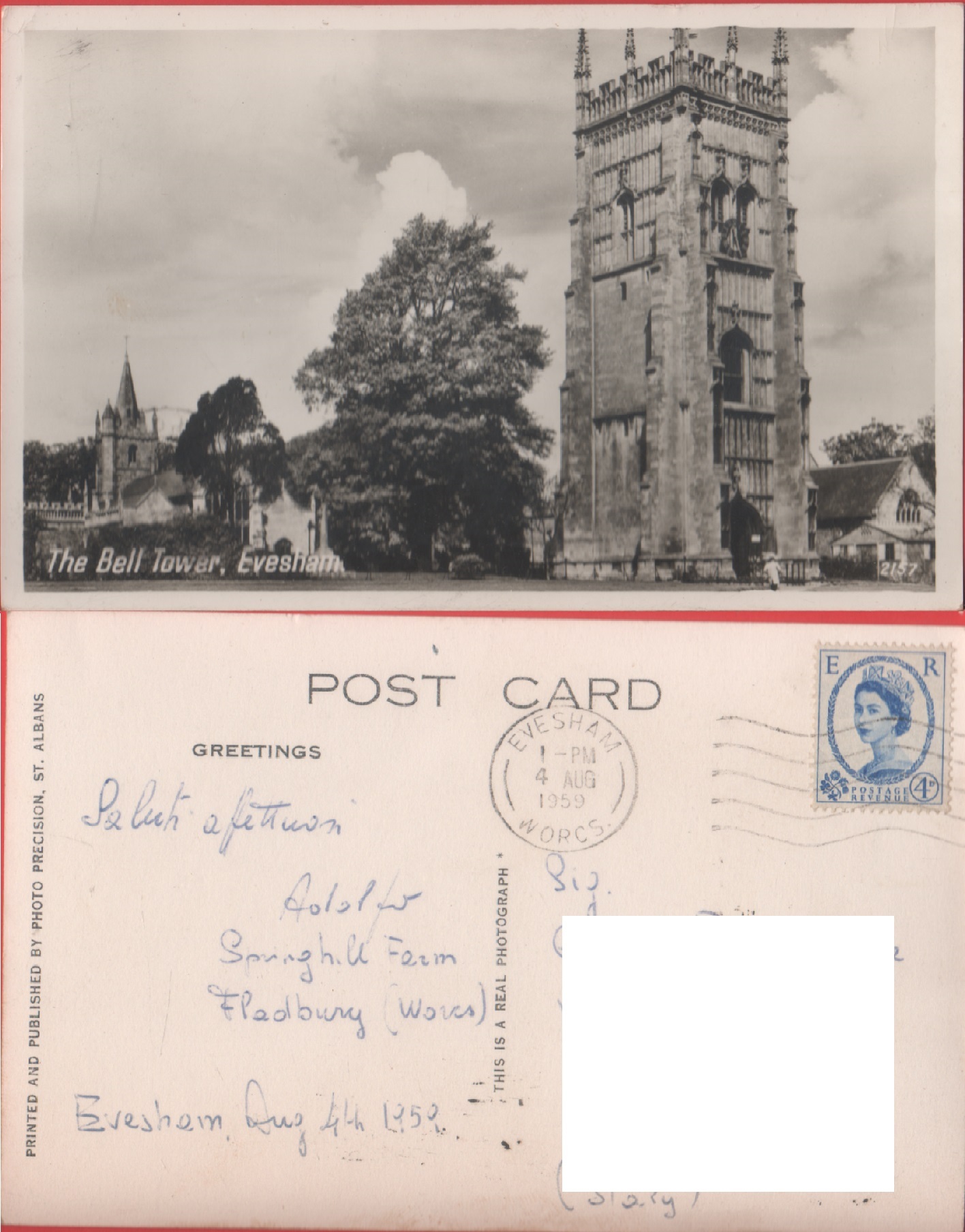 Evesham. The BellTower. Viaggiata 1959