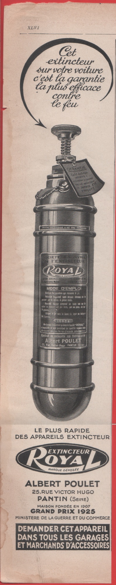 Extincteur Royal. Advertising 1926
