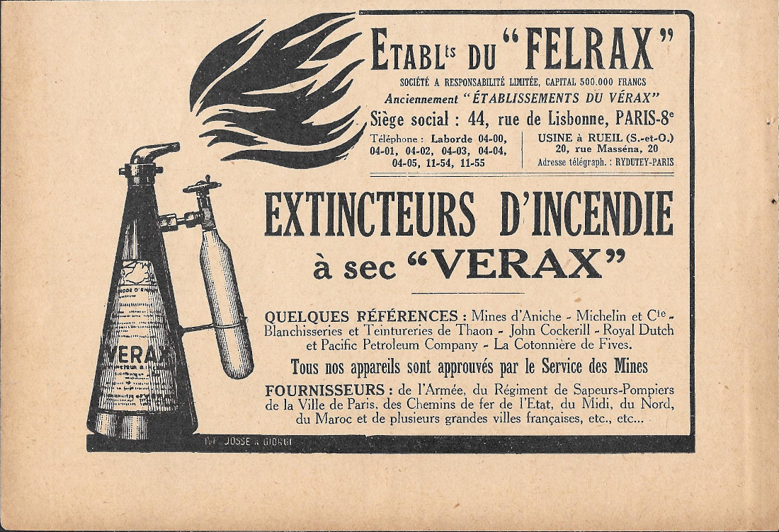 Extincteurs d'incendie à sec Verax - Advertising 1930