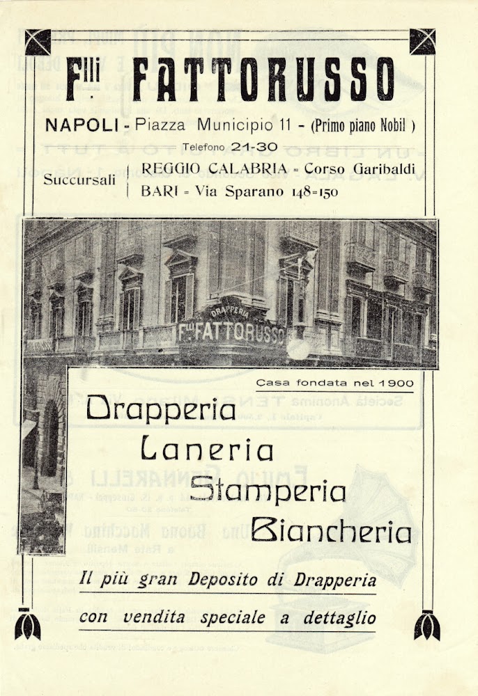 F.lli Fattorusso, Napoli. Drapperia, laneria, stamperia, biancheria. Advertising 1913