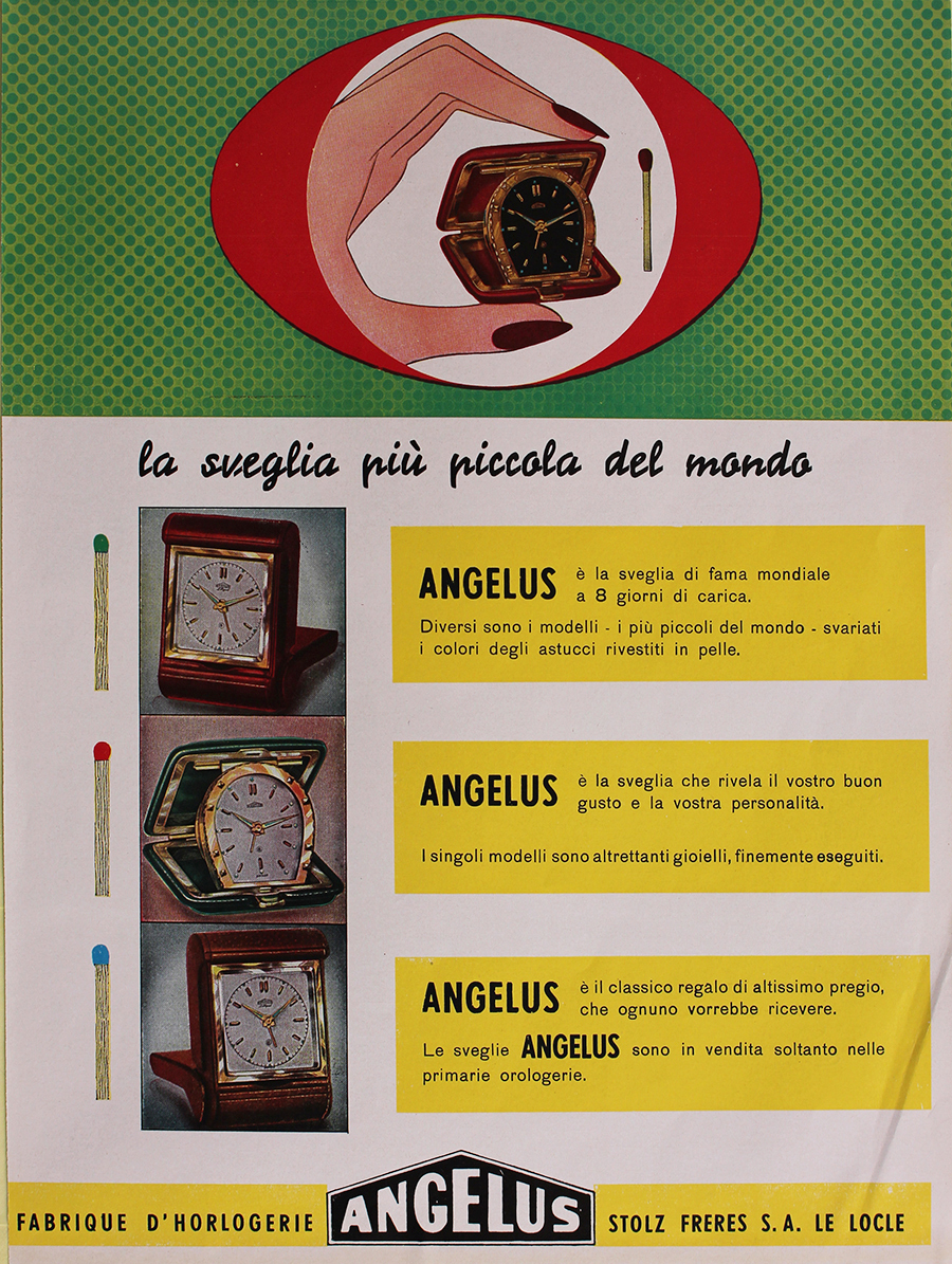 Fabrique d'horlogerie Angelus/Cristall sapone finissimo Rumianca. Advertising 1960