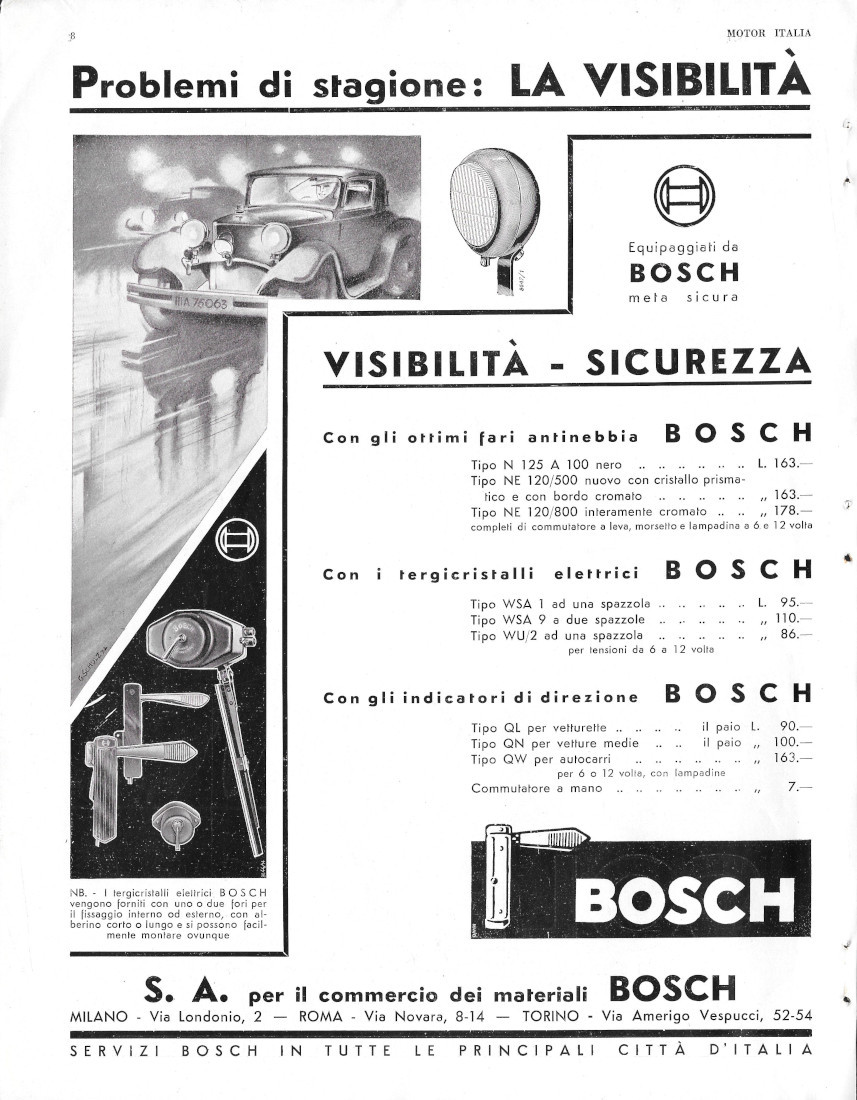Fari Bosch / CarburatoriSolex - Advertising 1934