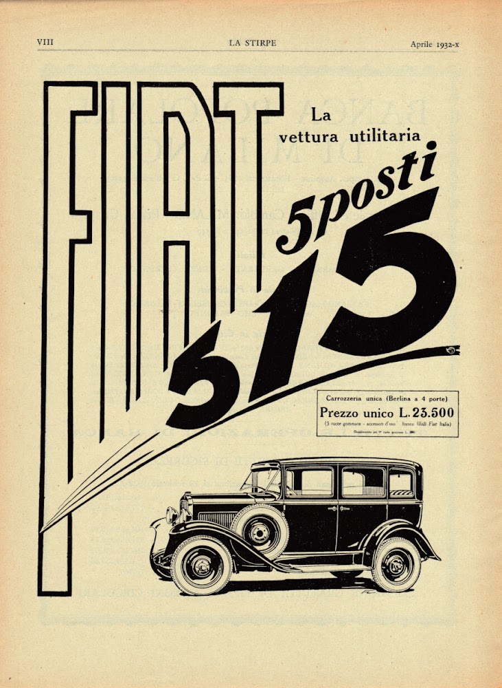 FIAT 515, 5 posti. La vettura utilitaria. Advertising 1932