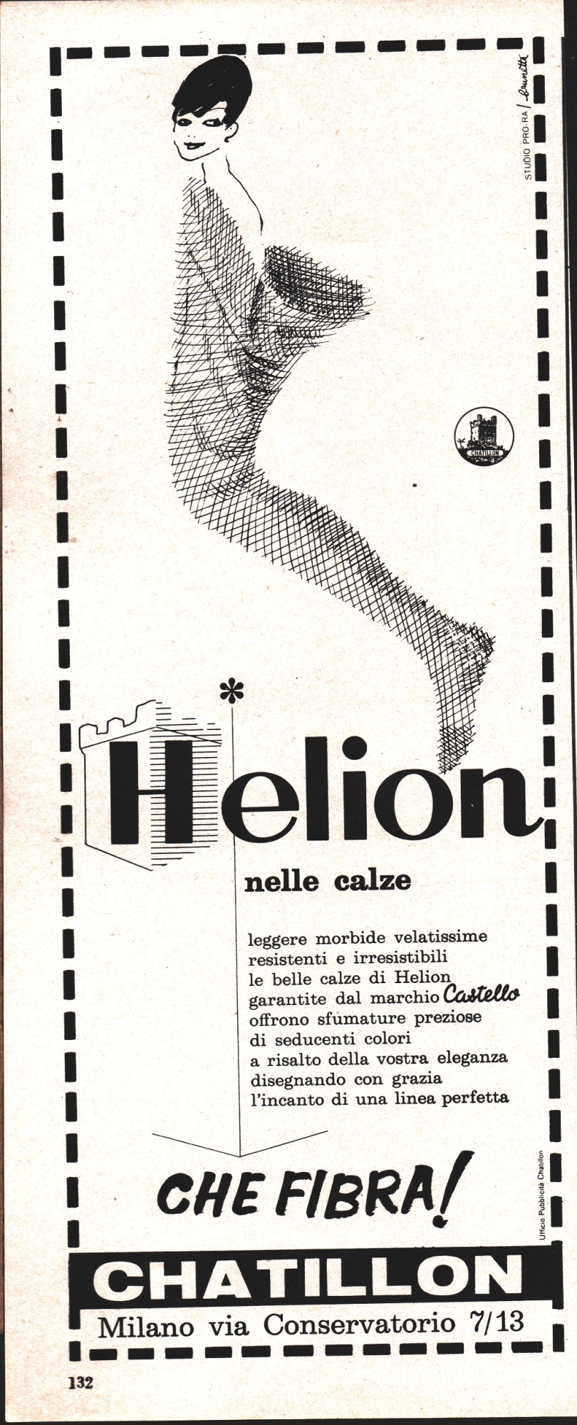 Fibra Helion Chatillon nelle calze. Advertising 1961