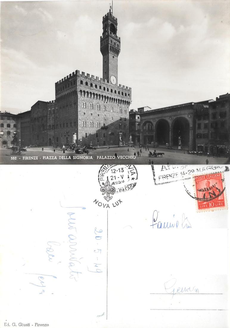 Firenza. Piazza della Signoria, Palazzo Vecchio. Viaggiata 1949