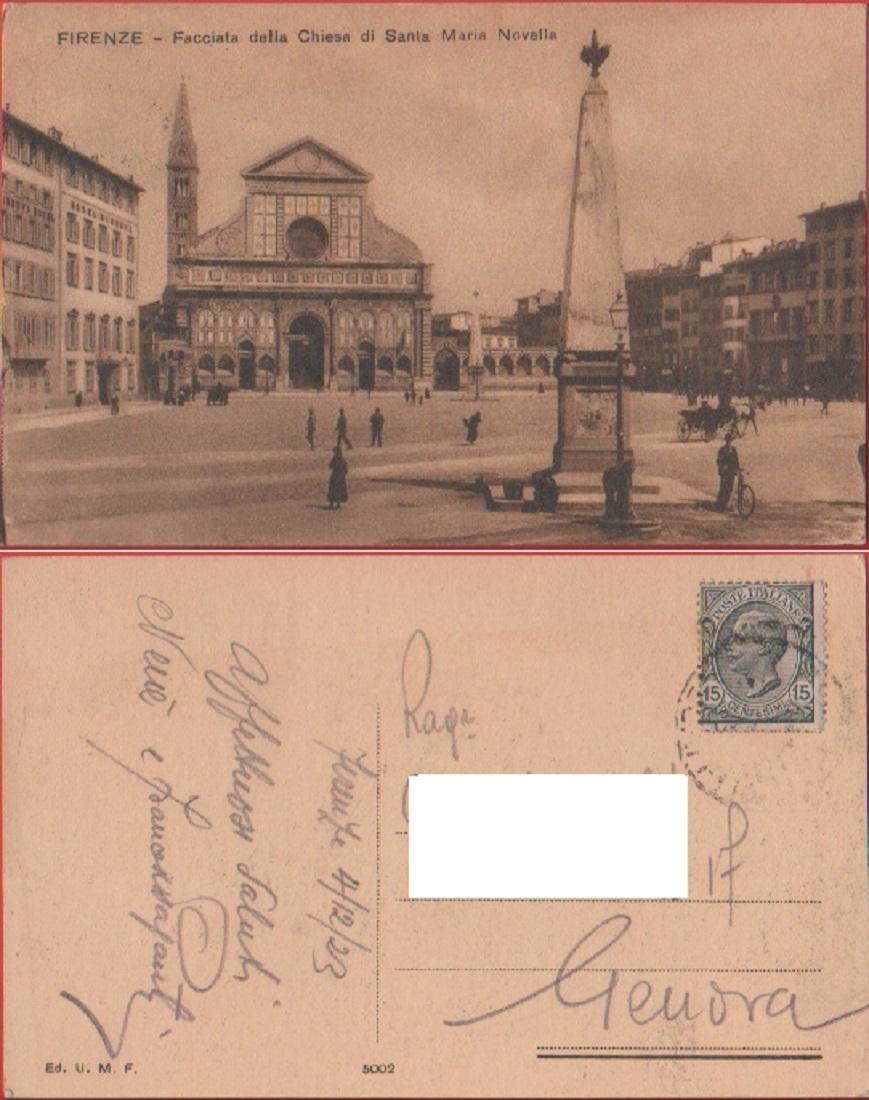 Firenze. Facciata della chiesa di santa Maria Novella. Viaggiata 1923