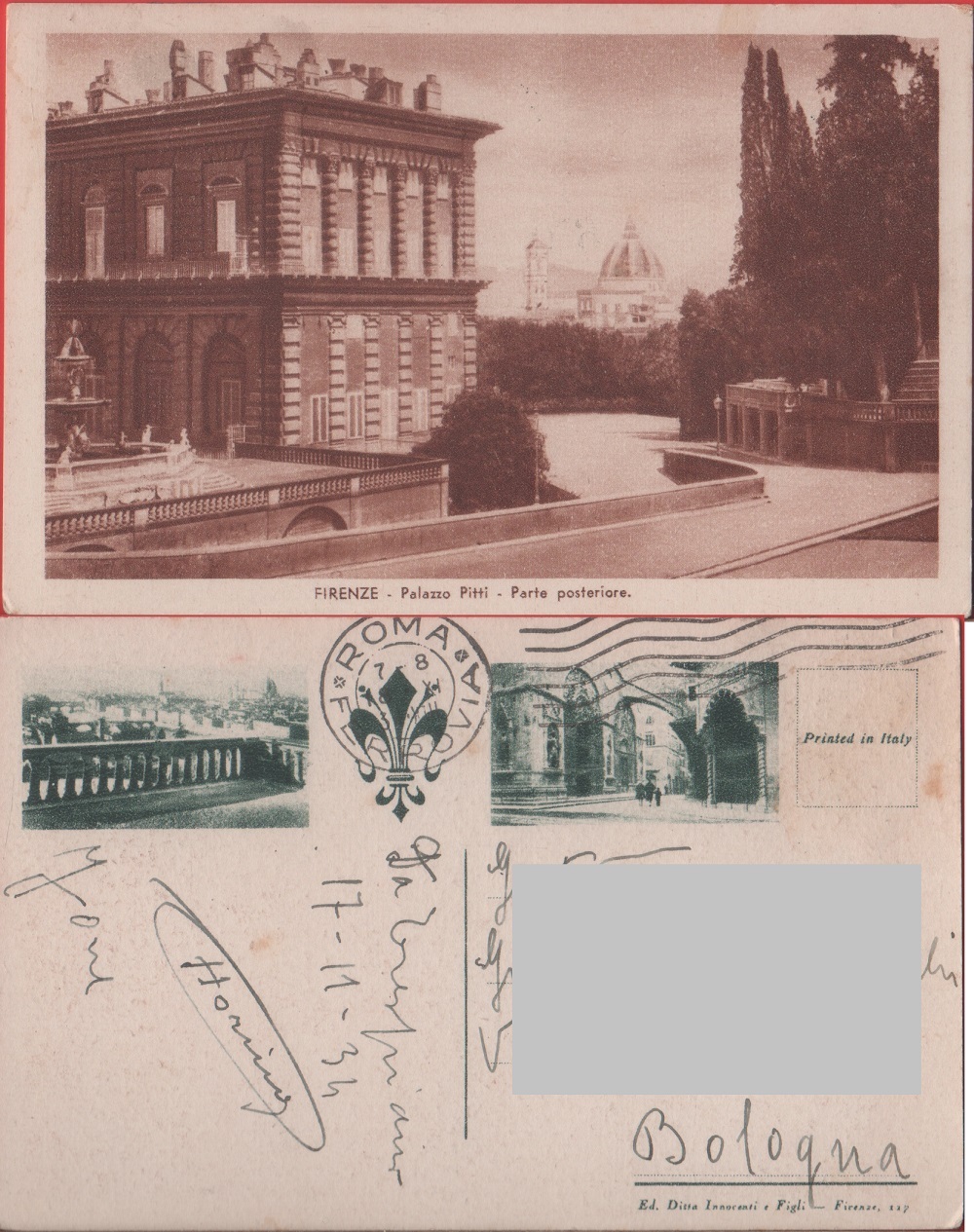 Firenze. Palazzo Pitti. Parte posteriore. Viaggiata 1934