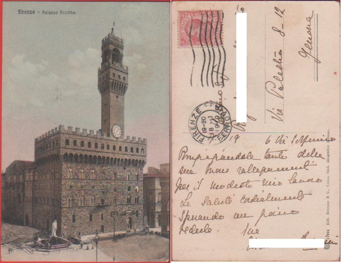 Firenze. Palazzo vecchio. Viaggiata 1919