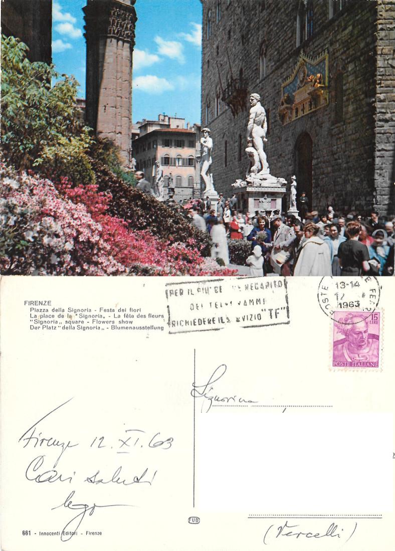 Firenze. Piazza della Signoria. Festa dei fiori. Viaggiata 1963