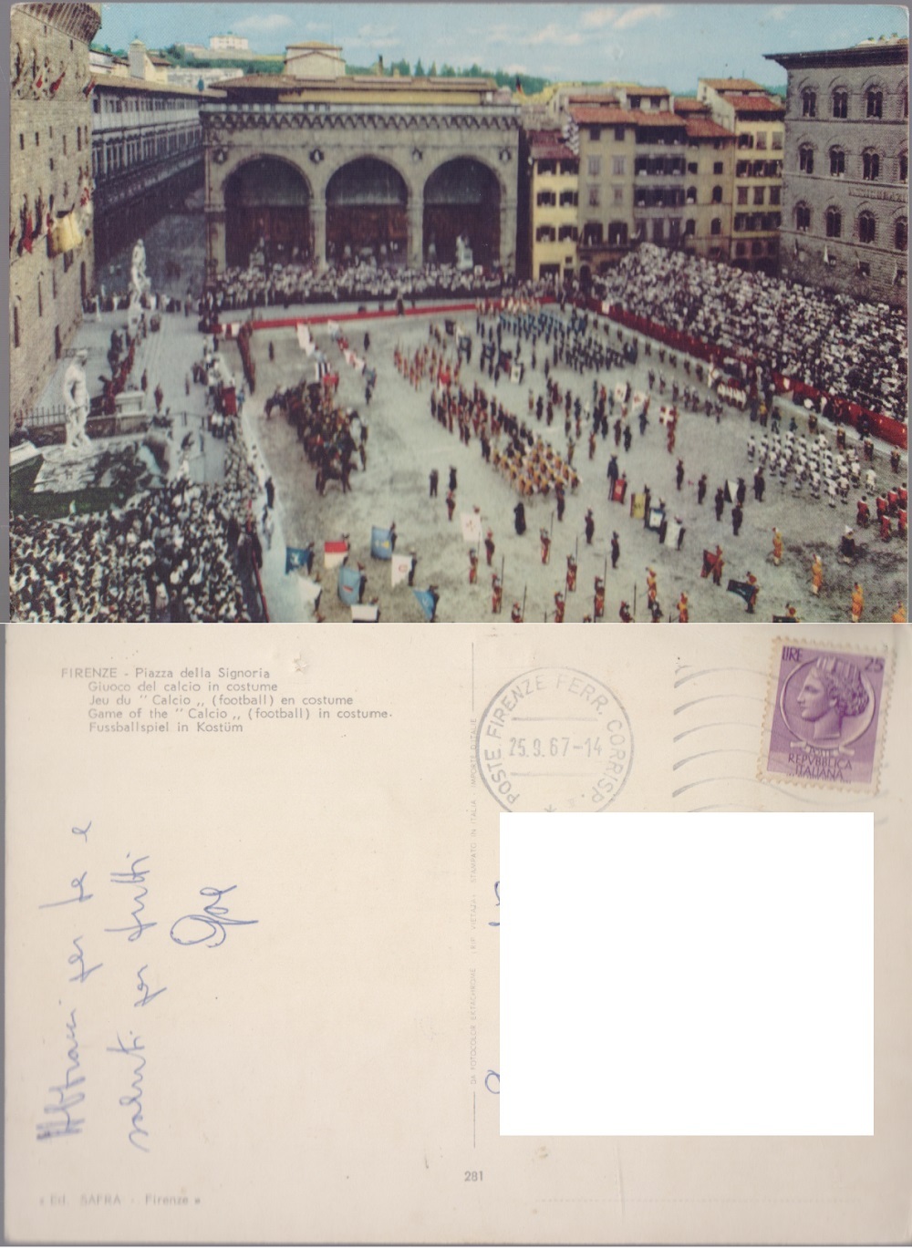 Firenze. Piazza della Signoria. Giuoco del calcio in costume. Viaggiata …