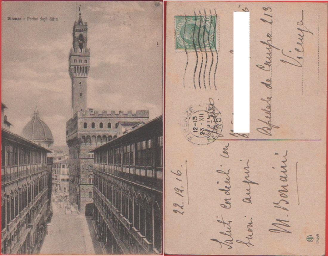 Firenze. Portici degli Uffizi. Viaggiata 1916