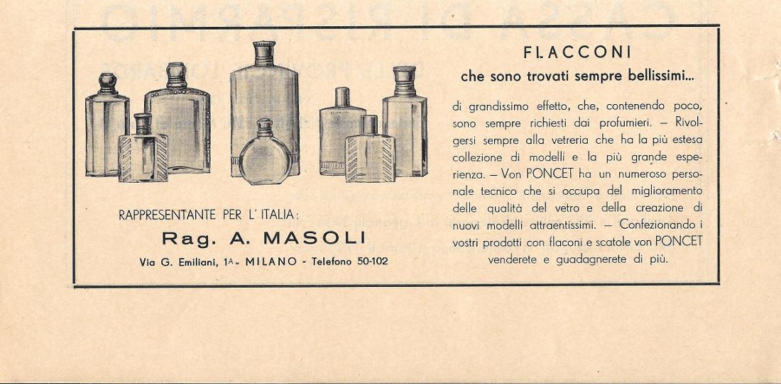 Flaconi e scatole Von Poncet. Pubblicità 1934