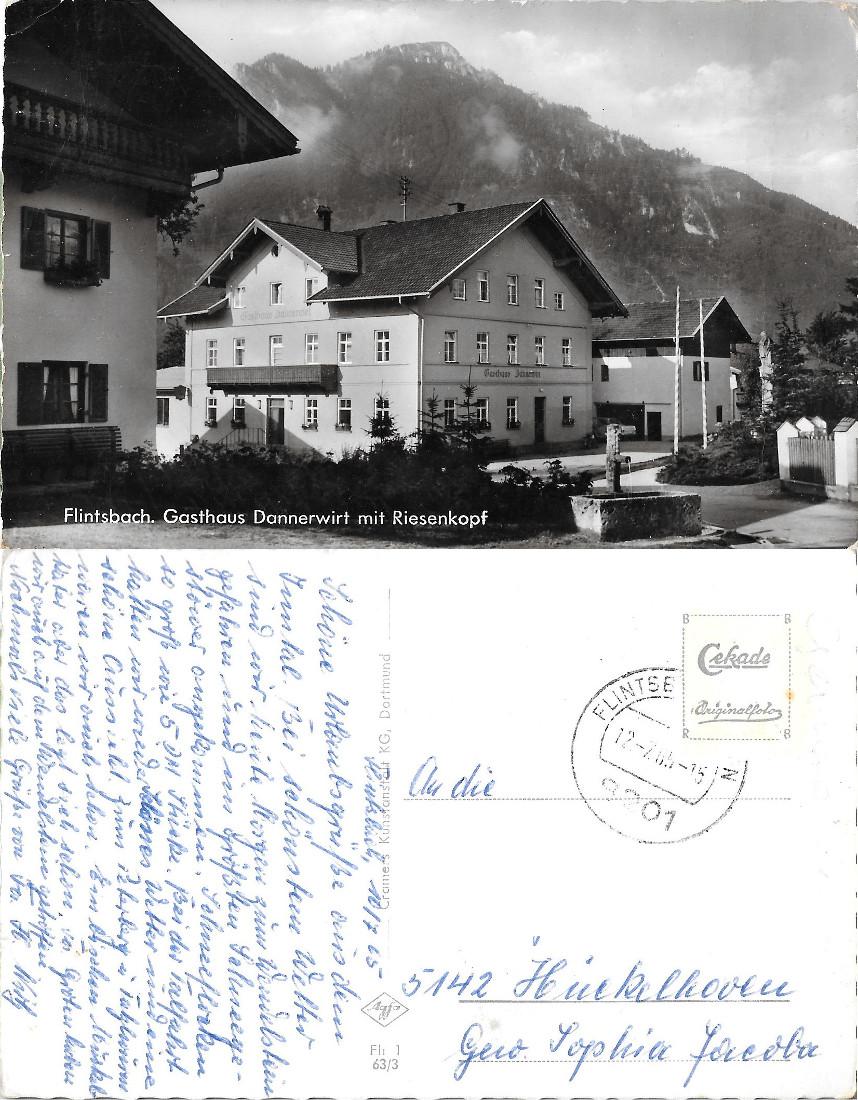 Flinsbach Gasthaus Dannerwirt mit Riesenkopf. Viaggiata 1965