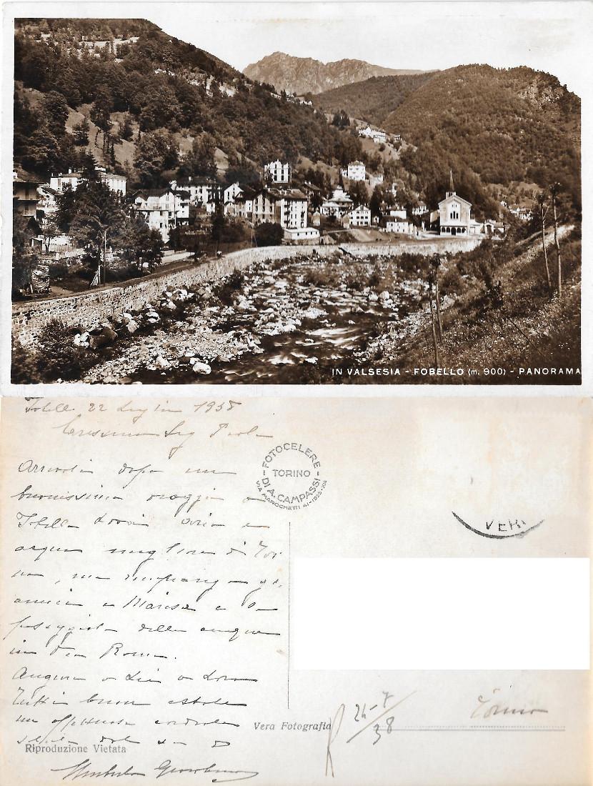 Fobello (VC). Valsesia. Panorama. Viaggiata 1935