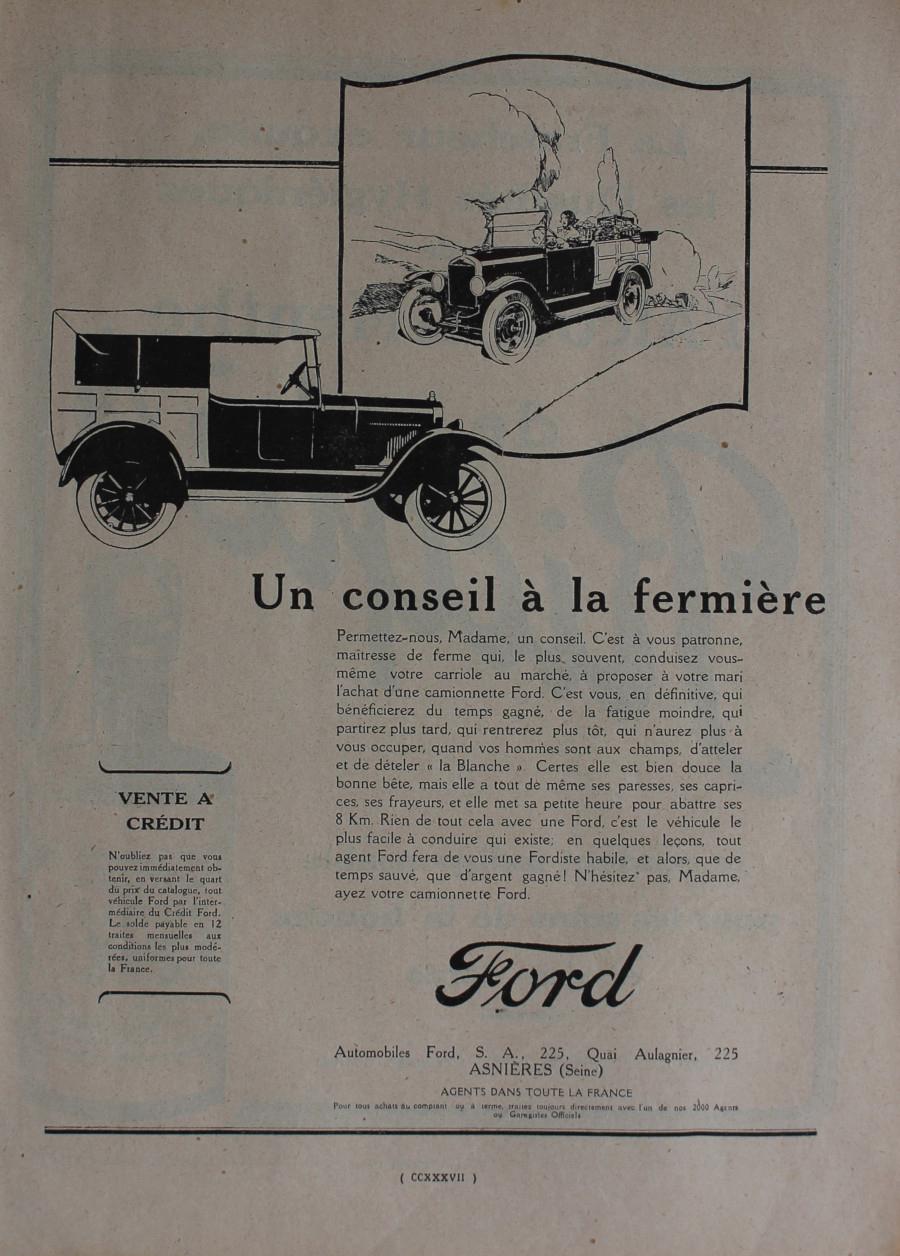 Ford. Un conseil à la fermièrie. Advertising 1926