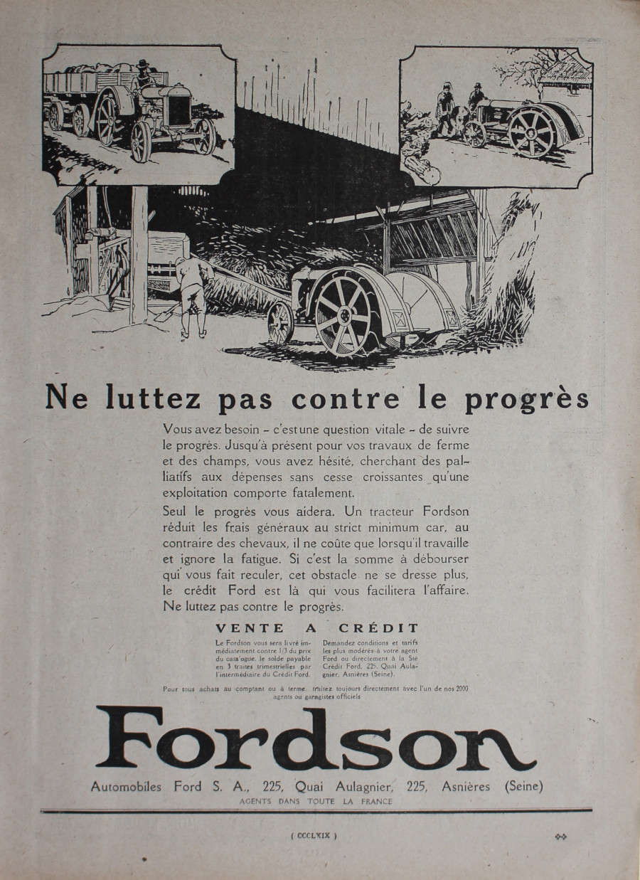Fordson. Ne luttez pas contre le progres. Advertising 1926
