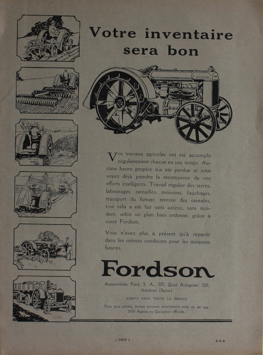 Fordson. Votre inventaire sera bon. Advertising 1926