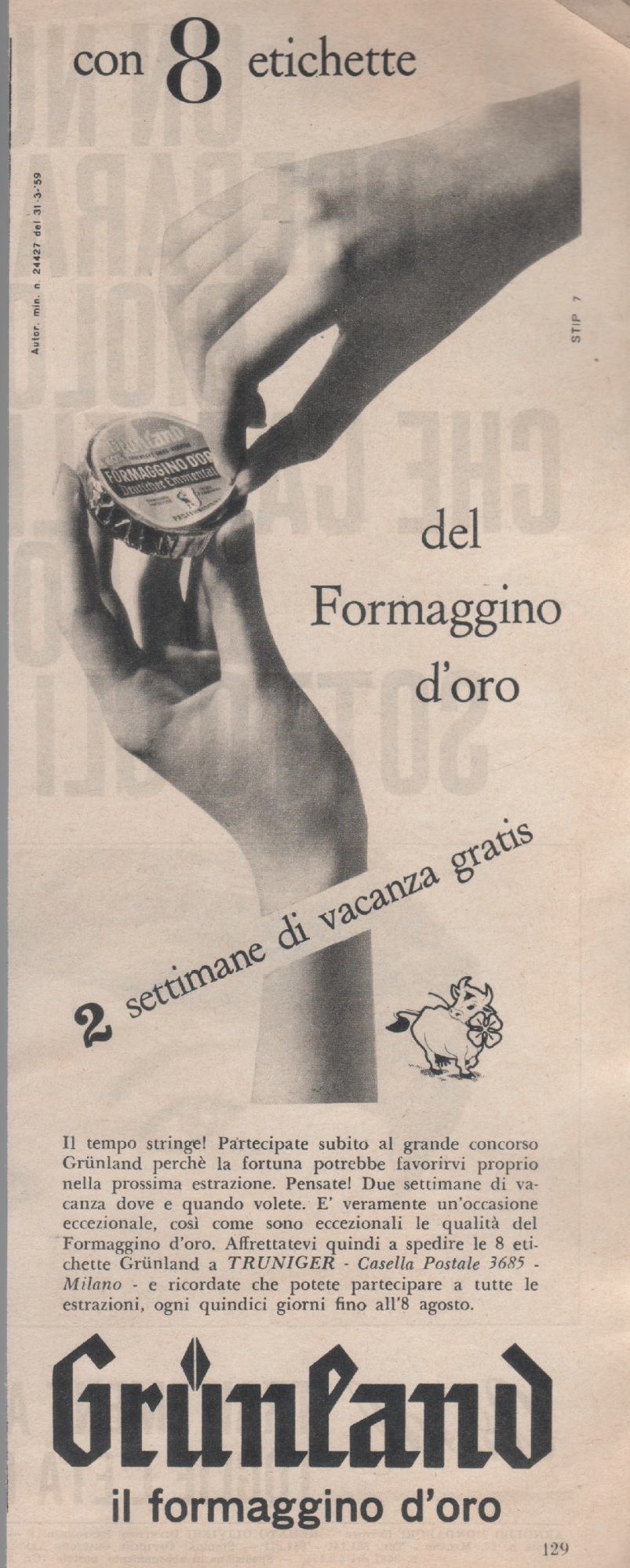 Formaggino d'oro Grunland. Advertising 1959