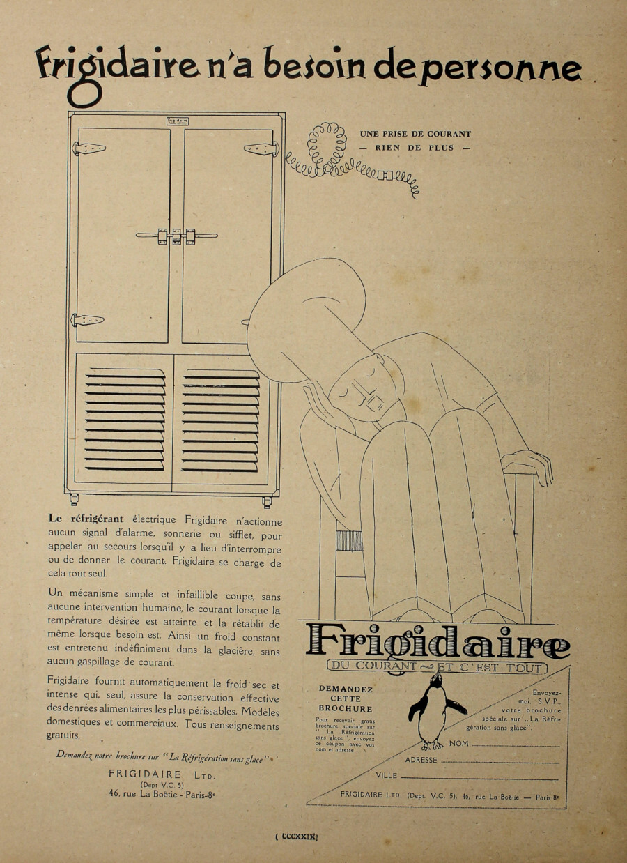Frigidaire n'a besoin de personne. Advertising 1927
