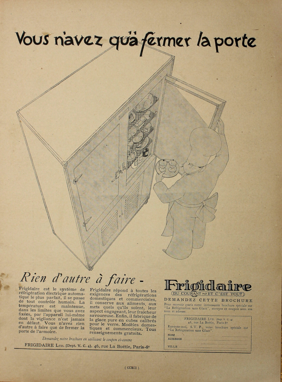 Frigidaire. Vous n'avez qua fermer la porte. Advertising 1927