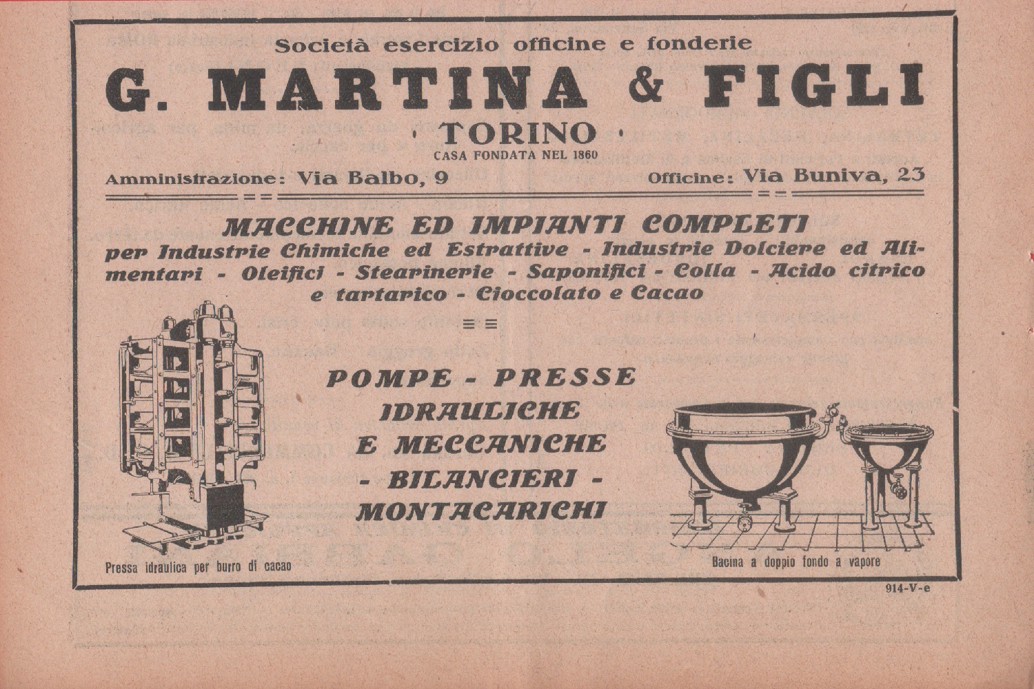 G. Martina &amp; Figli. Società esercizio officine e fonderie. Torino. …