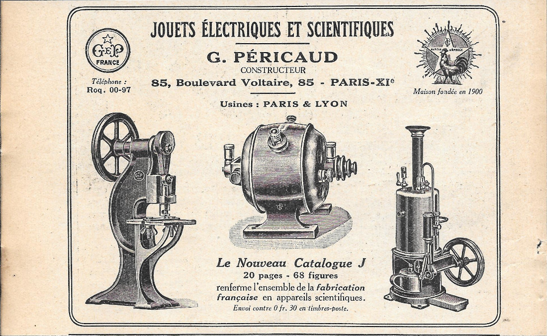 G. Péricaud. Jouets electriques et scientifiques - Advertising 1920