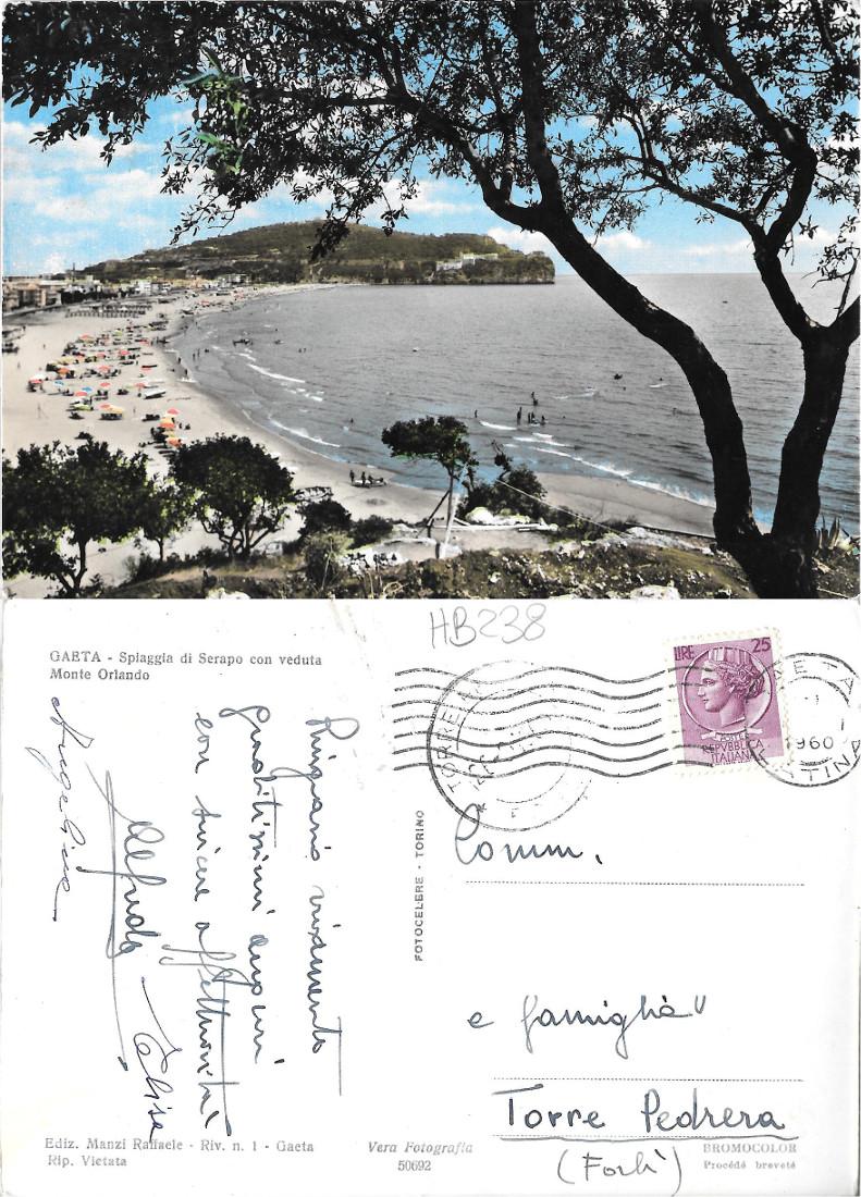 Gaeta. Spiaggia di Serapo con veduta Monte Orlando. Viaggiata 1960