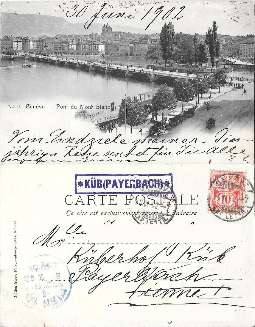Genève. Pont du Mont Blanc. Viaggiata 1902