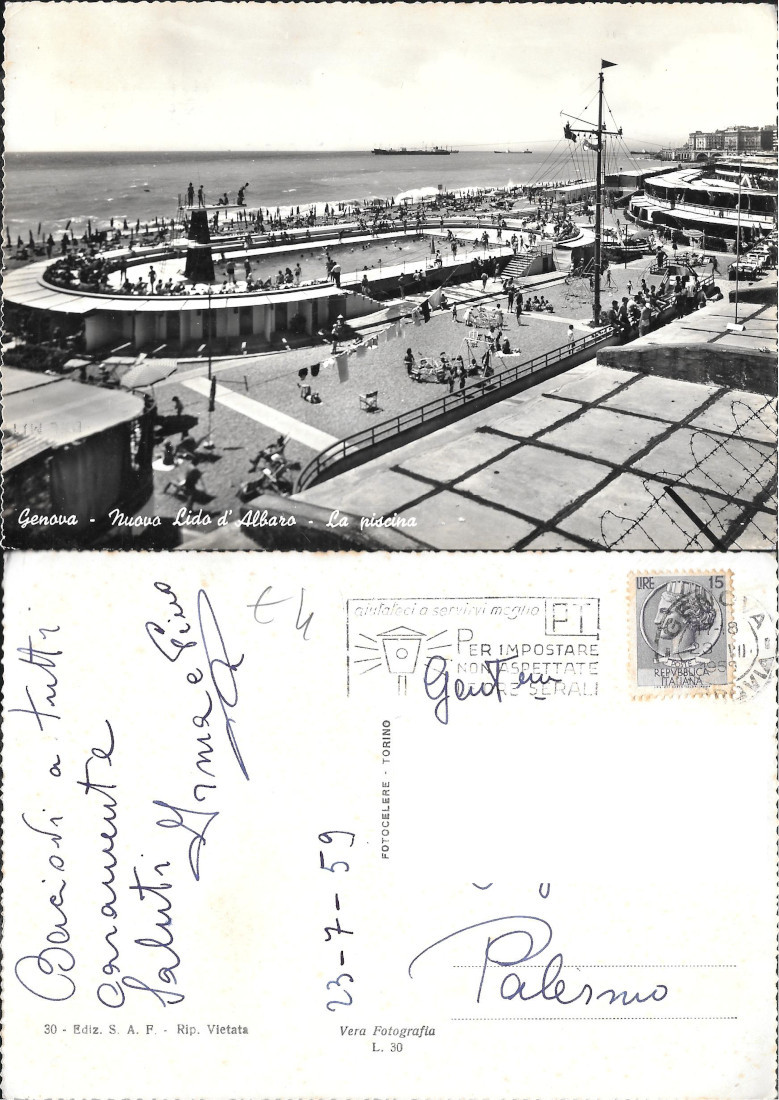 Genova. Nuovo Lido d'Albaro. La piscina. Viaggiata 1959