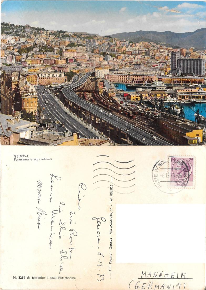 Genova. Panorama e sopraelevata. Viaggiata 1973
