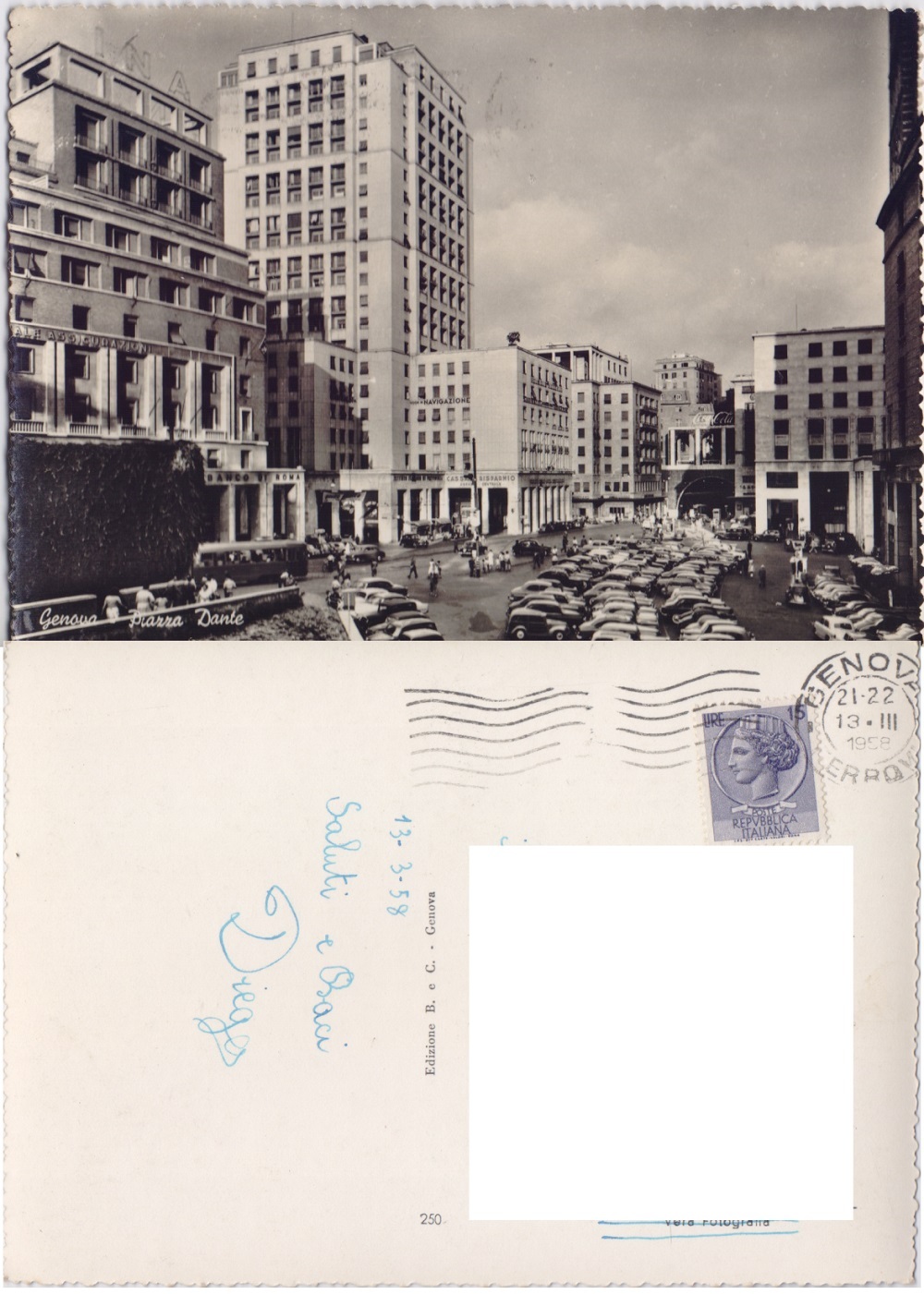 Genova. Piazza Dante. Viaggiata 1958