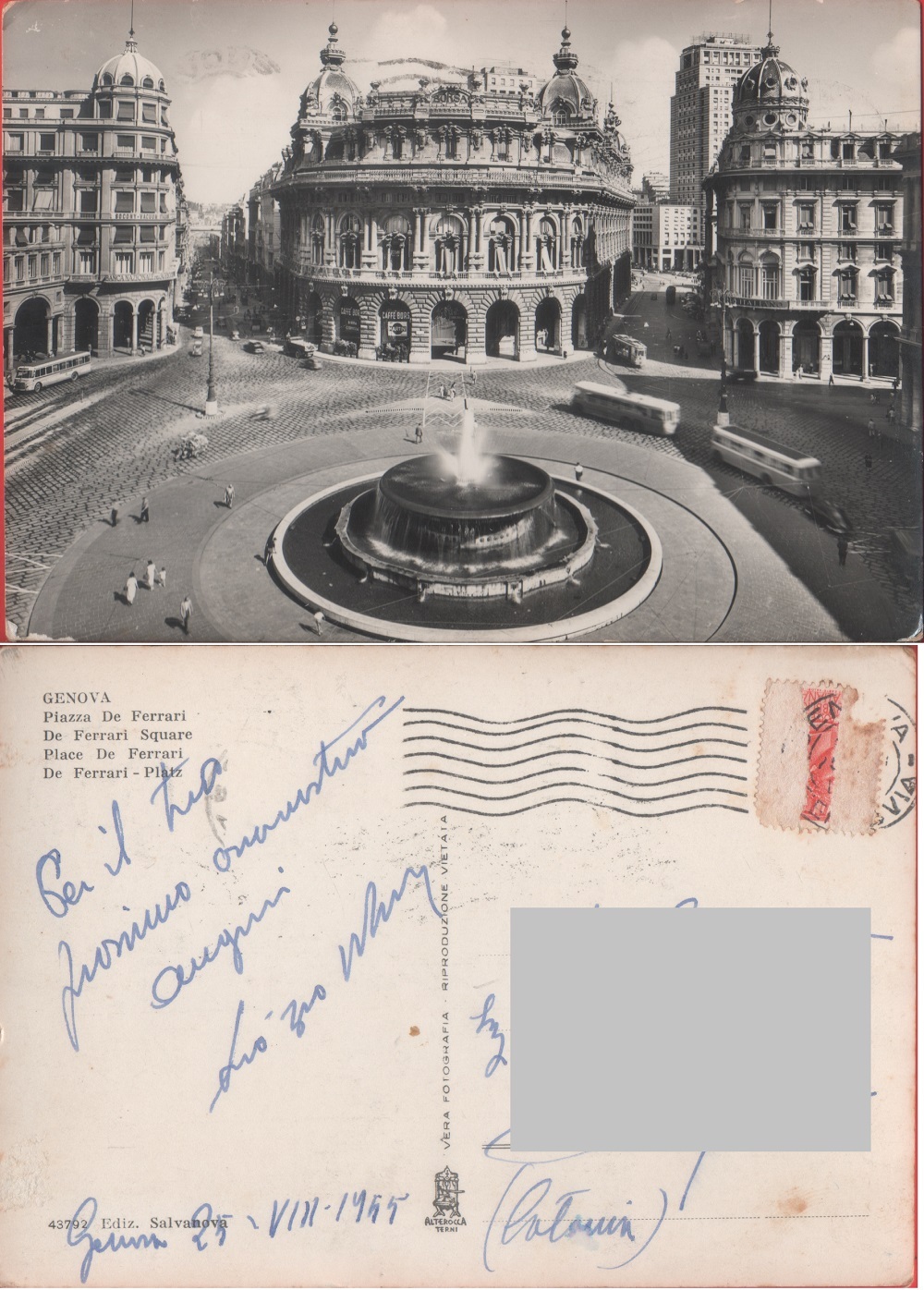 Genova. Piazza De Ferrari. Viaggiata 1955