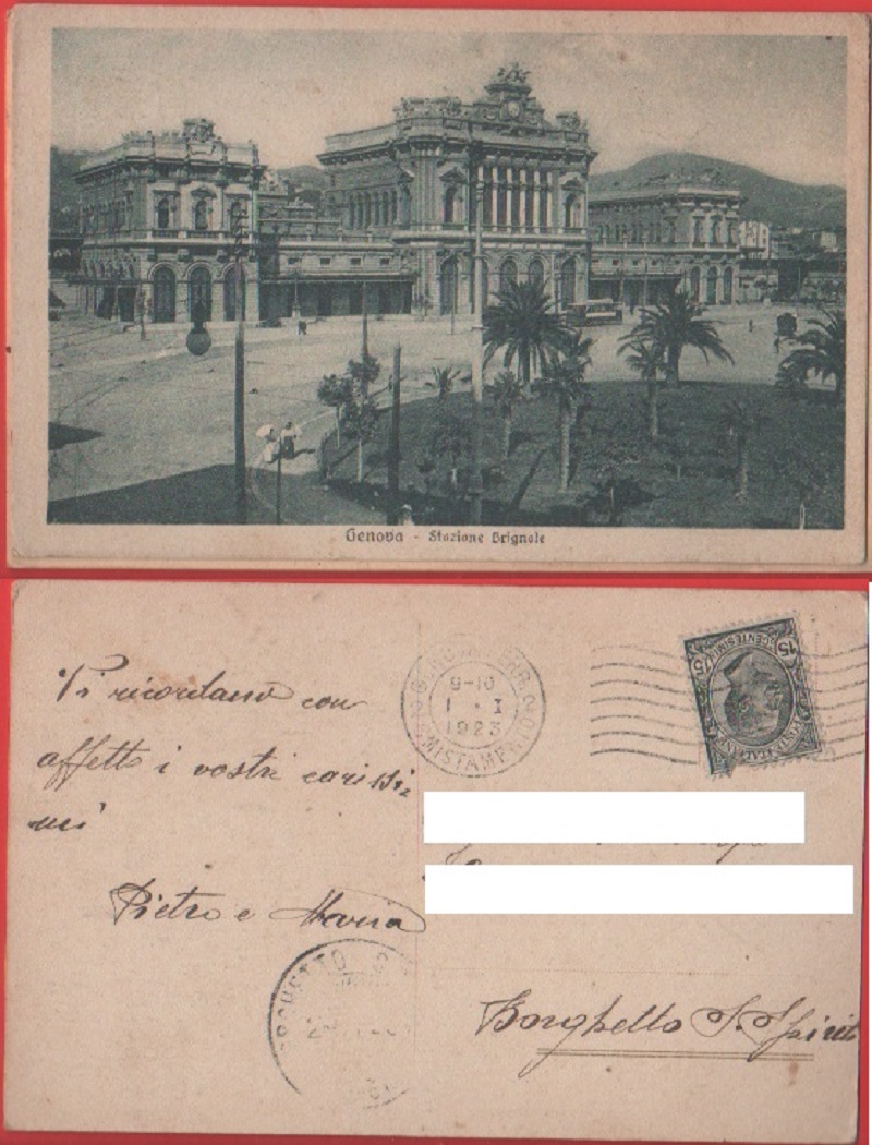 Genova. Stazione Brignole - Viaggiata 1923 - Tram, animata