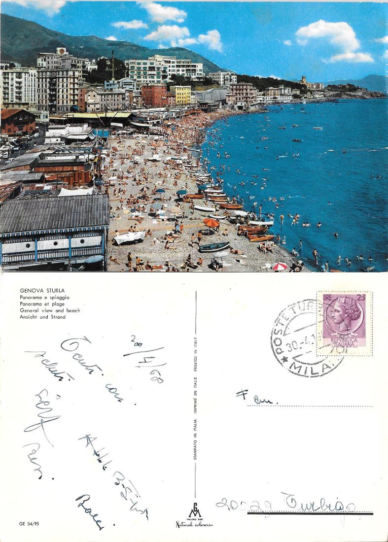 Genova. Sturla. Panorama e spiaggia. Viaggiata 1968