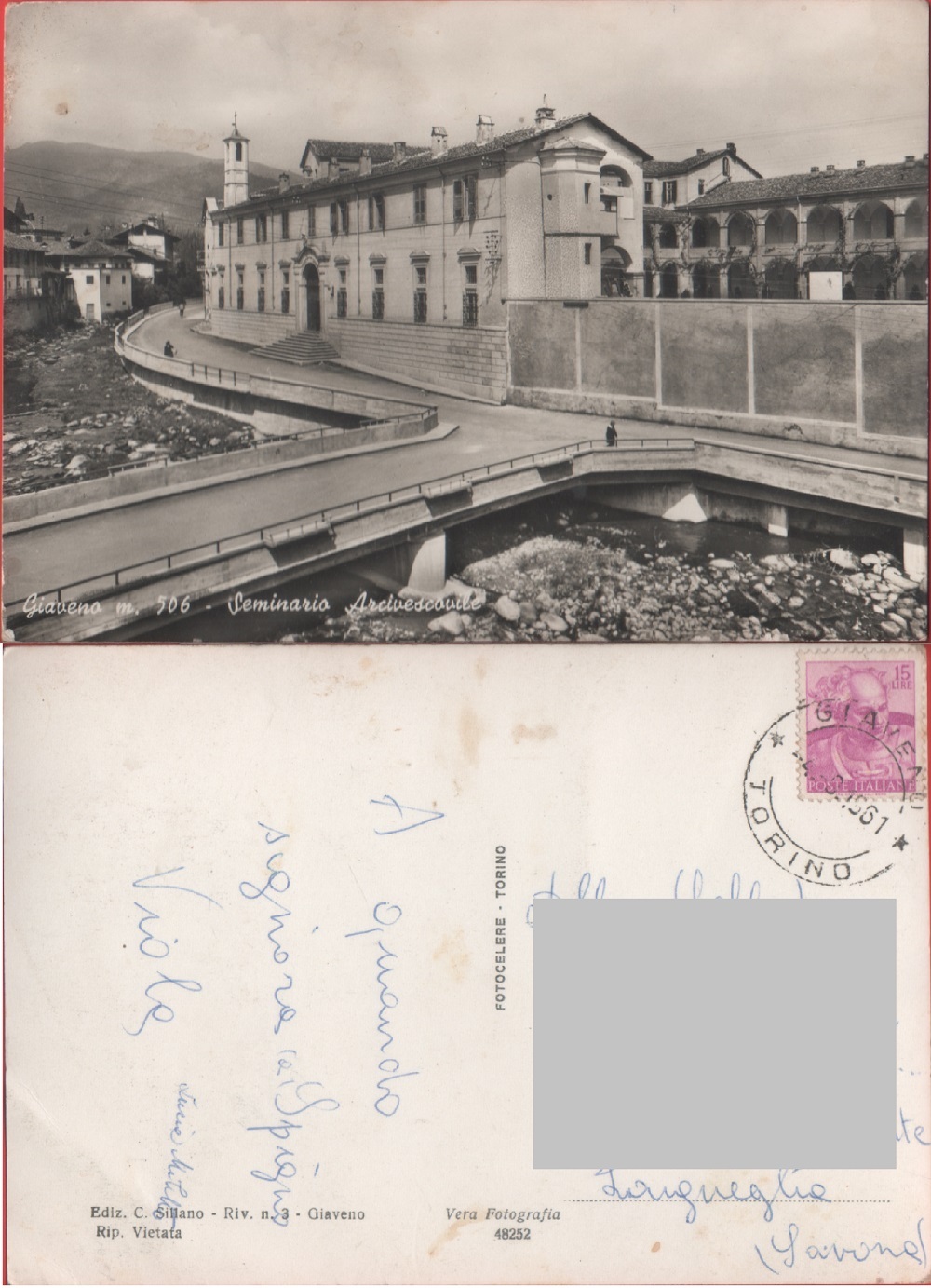 Giaveno (TO). seminario Arcivescovile. Viaggiata 1961