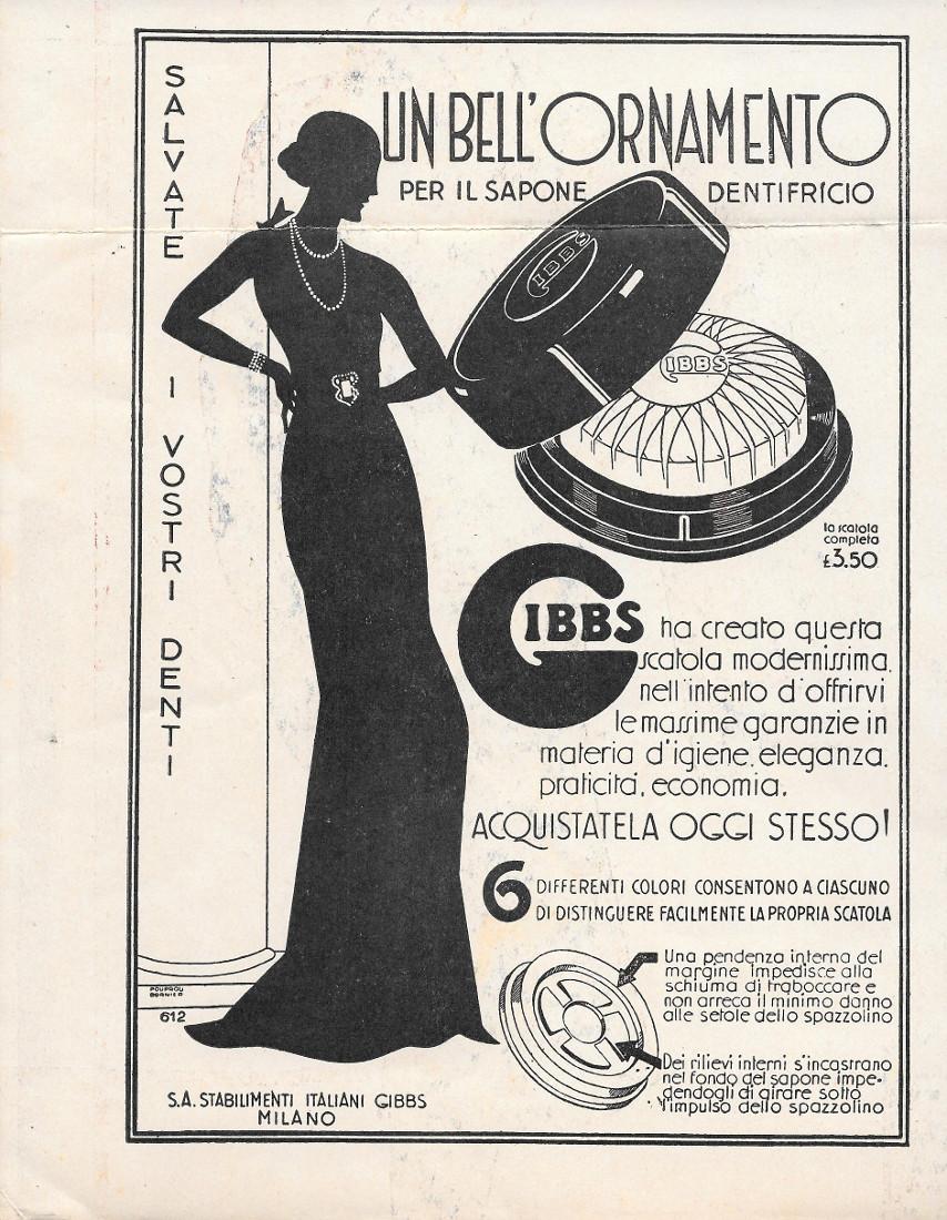 Gibbs. Un bell'ornamento per il sapone dentrificio. Advertising 1933