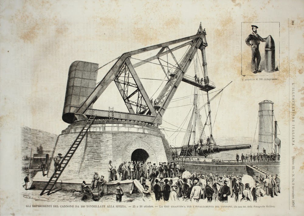 Gli esperimenti del cannone da 100 tonnellate alla Spezia. Stampa …
