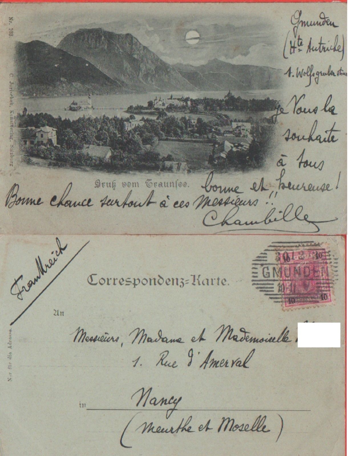 Gmunde (Austria) Gruk vom Traunsee - Viaggiata 1901