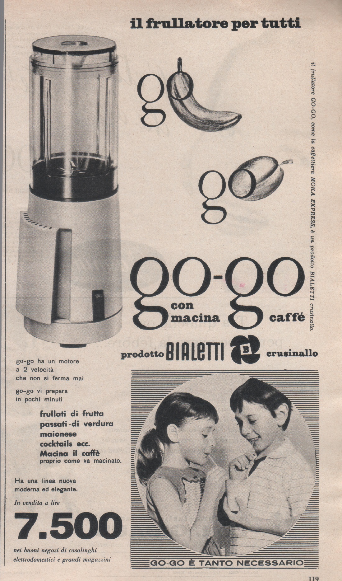 GO-GO Bialetti il frullatore per tutti. Advertising 1959