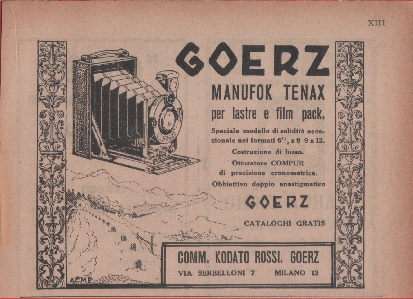 Goerz. Manufok Tenax. Advertising 1926