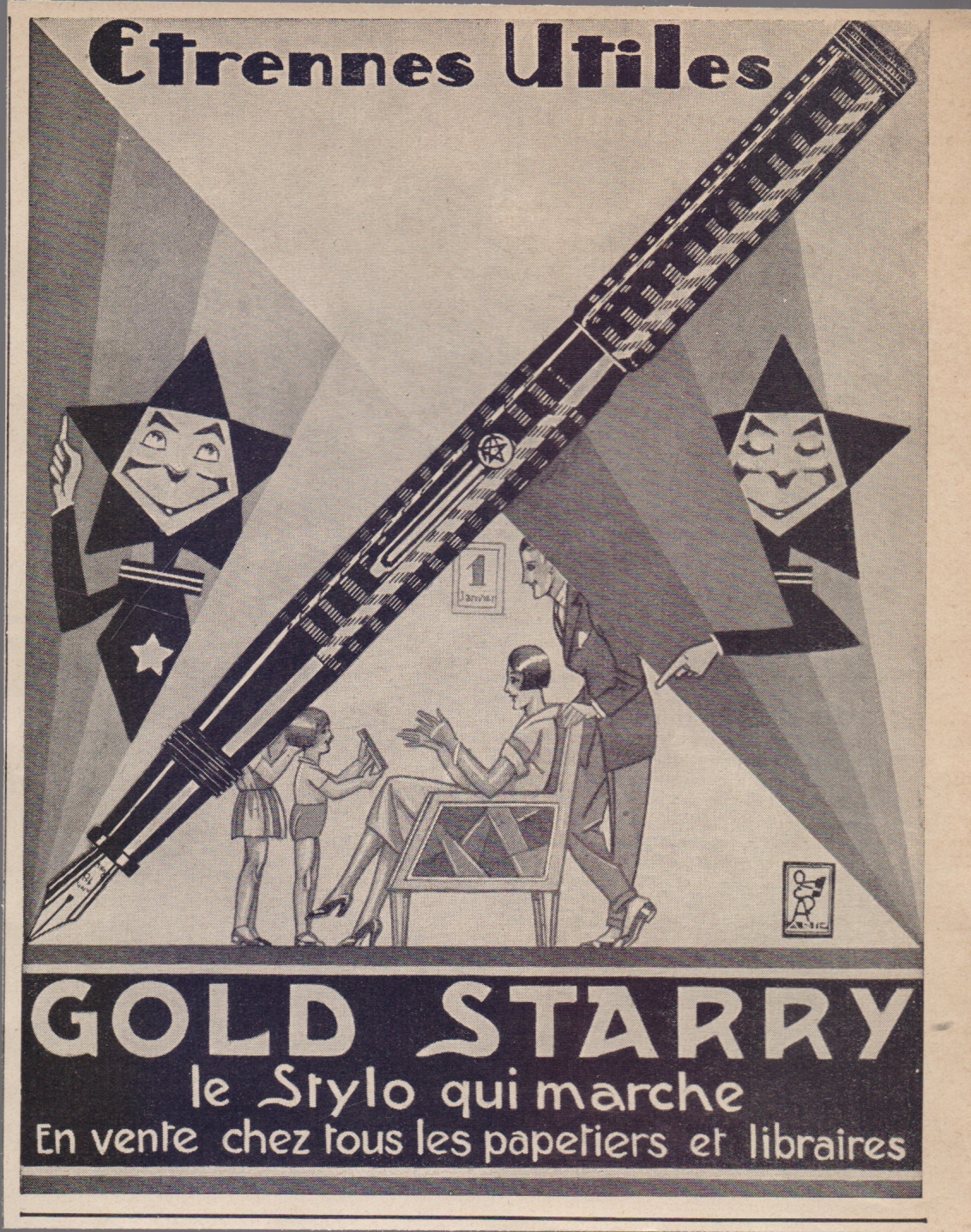 Gold Starry le stylo qui marche. Advertising 1926