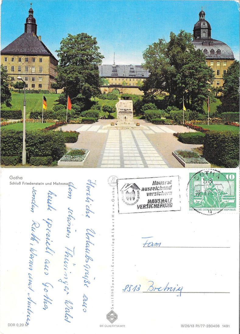 Gotha. Schloss Friedenstein und Mahnmal. Viaggiata 1978