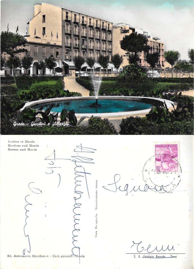 Grado. Giardini e Alberghi. Viaggiata 1961